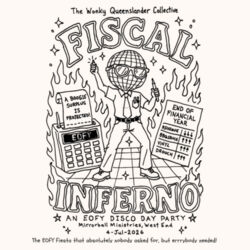 Wonky Tote - Fiscal Inferno EOFY 2026 (black print) Design